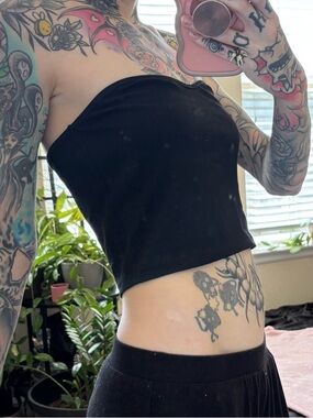 ROMWE Black Strapless Ribbed Tube Camisole